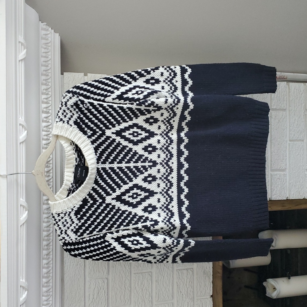 Women's Cliche Couture Navy Blue Linen Blend Sweater Size XS